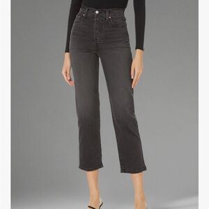 Levi’s Ribcage Straight Ankle Jeans | Faded Black High Rise | W25 L27